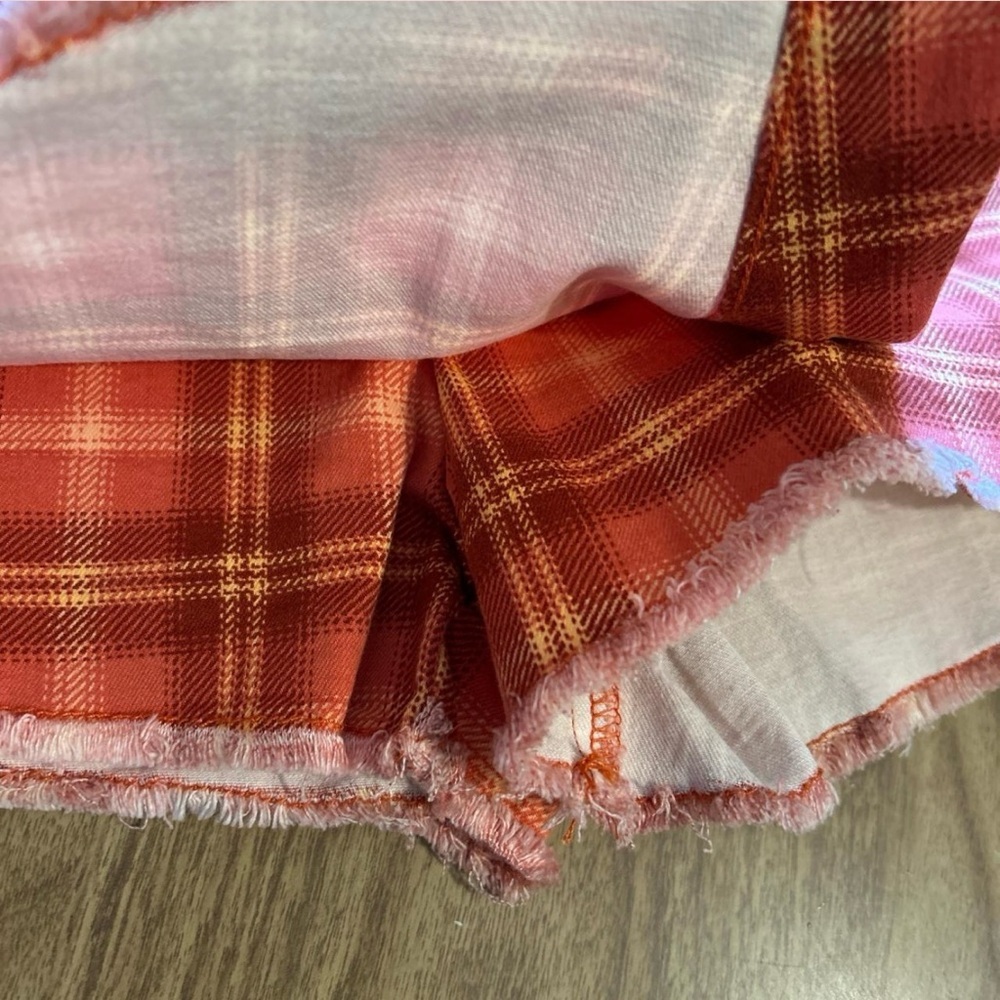 Vintage Y2K Plaid Mini Skirt Skort with Shorts Coral Orange Yellow Tartan Sz 15 - Picture 2 of 5